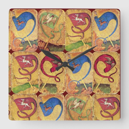 Flags/Honden, Deers, Falcons, Eenden Vierkante Klok (Voorkant)