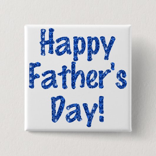 Flair - "Happy Vaderdag" Blue Glitterized Vierkante Button 5,1 Cm (Voorkant)