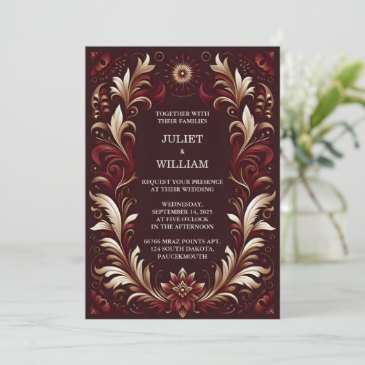 Flair rustiek Fiesta Bloemen Roos Spaans Bruiloft Kaart (Staand voorkant)