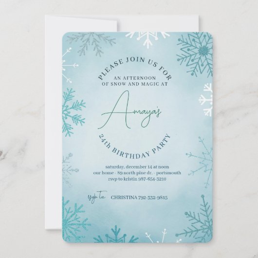 Flakes Frame Winter Birthday Bash Invitation (Devant)