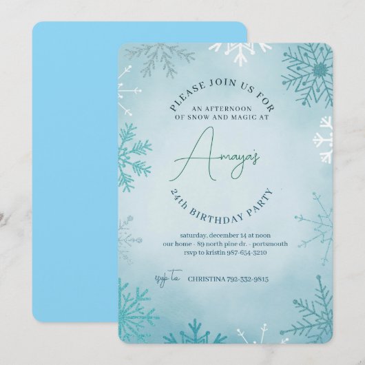 Flakes Frame Winter Birthday Bash Invitation (Devant / Derrière)