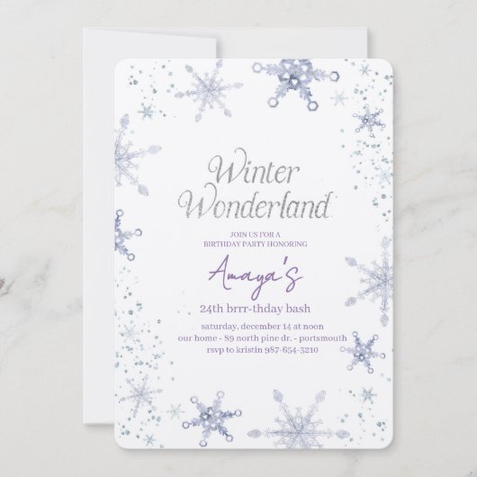 Flakes Frame Winter Birthday Bash Invitation (Devant)