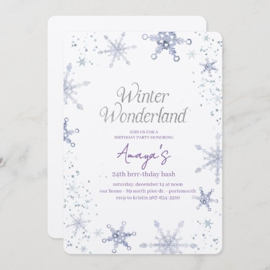 Flakes Frame Winter Birthday Bash Invitation (Devant / Derrière)