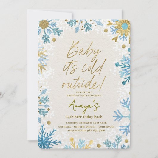 Flakes Frame Winter Birthday Bash Invitation (Devant)