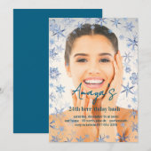 Flakes Frame Winter Birthday Bash Invitation Kaart (Voorkant / Achterkant)