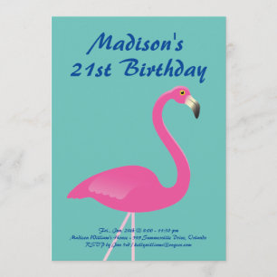 Flamant rose 21e anniversaire Invitation de fête -