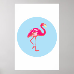 Flamant rose, affiche bleue, affiche tropicale,
