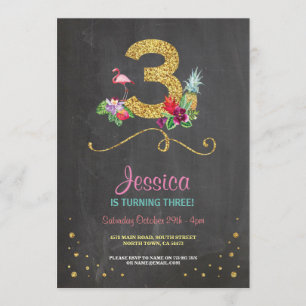 Flamant rose Aloha 3e 3 Anniversaire Invitation de