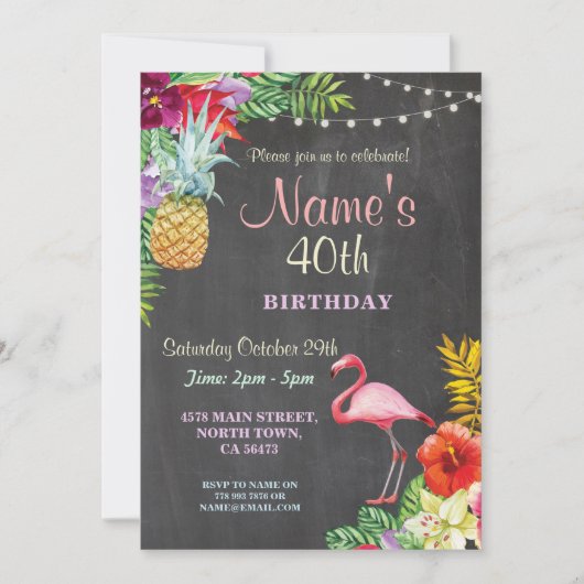 Flamant rose Aloha 40e anniversaire Invitation de  (Devant)