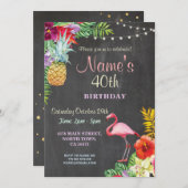 Flamant rose Aloha 40e anniversaire Invitation de  (Devant / Derrière)