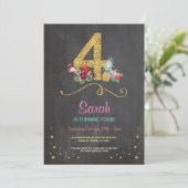 Flamant rose Aloha 4TH 4 Anniversaire Invitation (Debout devant)