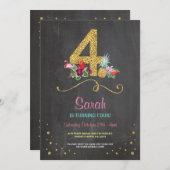 Flamant rose Aloha 4TH 4 Anniversaire Invitation (Devant / Derrière)