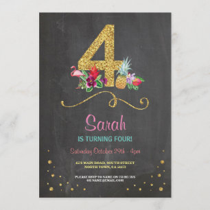 Flamant rose Aloha 4TH 4 Anniversaire Invitation