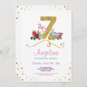 Flamant rose Aloha 7e Sept Anniversaire Invitation (Devant / Derrière)