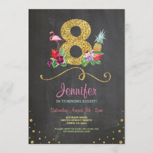 Flamant rose Aloha 8 Anniversaire 8 Invitation de