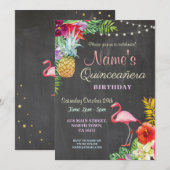 Flamant rose Aloha Quinceanera Invitation de fête (Devant / Derrière)