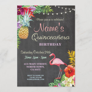 Flamant rose Aloha Quinceanera Invitation de fête