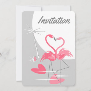 Flamant rose Amour Grande Lune Invitation vertical