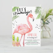 Flamant rose Ananas Watercolor Invitation (Debout devant)