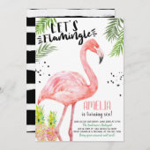 Flamant rose Ananas Watercolor Invitation (Devant / Derrière)