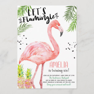 Flamant rose Ananas Watercolor Invitation