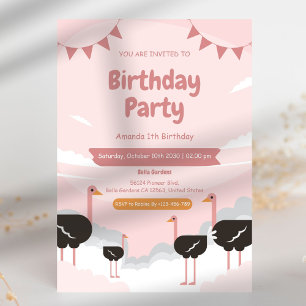 Flamant rose animal 1er anniversaire Invitation