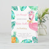 Flamant rose anniversaire Invitation (Debout devant)