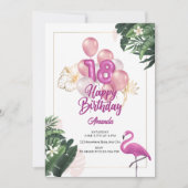 Flamant rose Anniversaire Invitation de fête, 18e  (Devant)