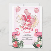 Flamant rose Anniversaire Invitation de fête, 18e  (Devant)