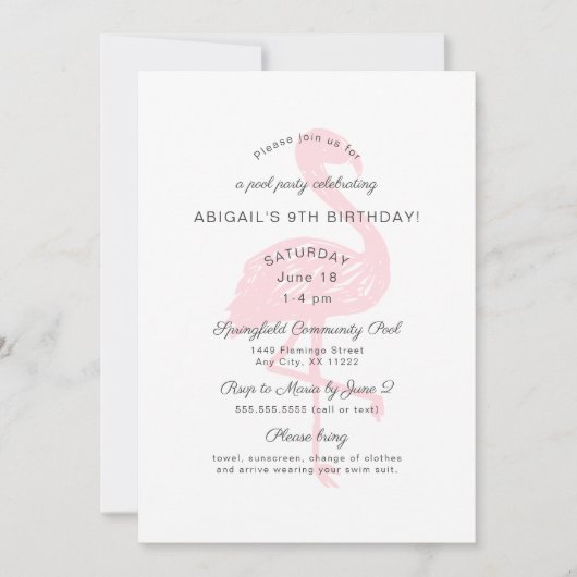 Flamant rose anniversaire invitation en rose (Devant)