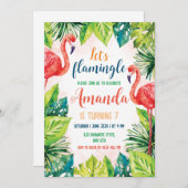 Flamant rose Anniversaire Invitation Flamingle (Devant / Derrière)