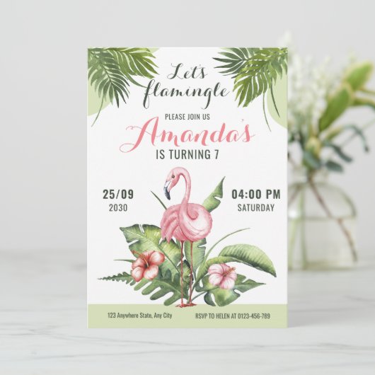 Flamant rose Anniversaire Invitation Flamingle (Debout devant)