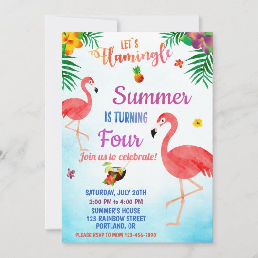 Flamant rose anniversaire invitation invitation lu (Devant)