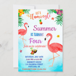 Flamant rose anniversaire invitation invitation lu