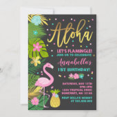Flamant rose Anniversaire Invitation Topique Luau (Devant)