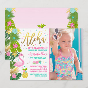 Flamant rose Anniversaire Invitation Topique Luau