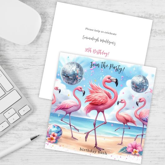 Flamant rose Anniversaire Plage Fête Invitation