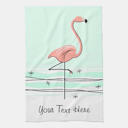 Flamant rose Aqua Texte serviette de cuisine (Vertical)
