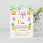 Flamant rose aquarelle 1er invitation anniversaire (Debout devant)