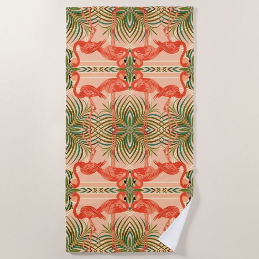 Flamant rose Art déco serviette de plage (Devant)