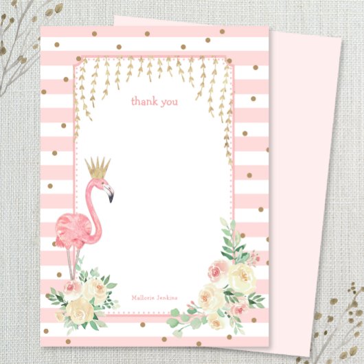 Flamant rose avec carte de remerciements couronne 