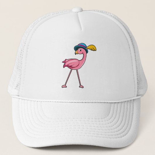 Flamant rose avec Casquette & Plume (Devant)