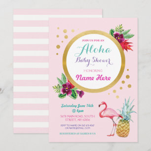 Flamant rose Baby shower Aloha Invitation tropical