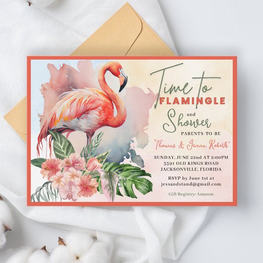 Flamant rose Baby shower Invitation