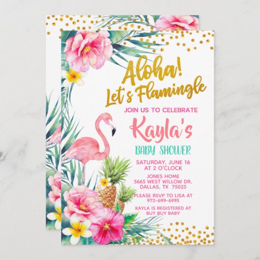 Flamant rose Baby shower Invitation (Devant / Derrière)