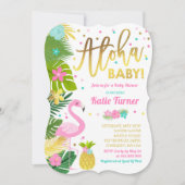 Flamant rose Baby shower Invitation Douche tropica (Devant)
