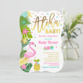 Flamant rose Baby shower Invitation Douche tropica (Debout devant)