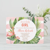 Flamant rose baby shower invitation fille aquarell (Debout devant)