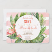 Flamant rose baby shower invitation fille aquarell (Devant)