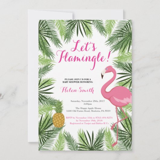 Flamant rose Baby shower Invitation Flamingle (Devant)